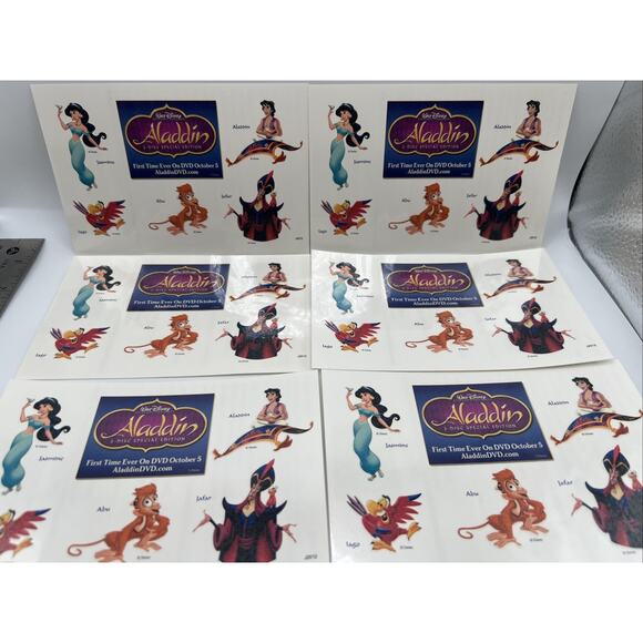 Walt Disney Aladdin DVD Temporary Tattoos Rare 6 Sheets Special Edition Jasmine - Picture 2 of 6
